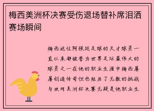 梅西美洲杯决赛受伤退场替补席泪洒赛场瞬间